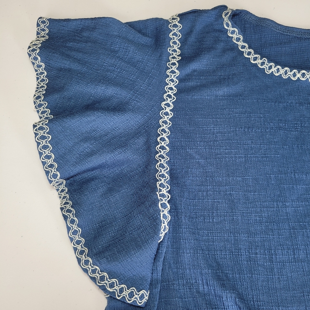 Max Studio Blue Embroidered Short Sleeve Blouse Size 3X - Picture 3 of 8
